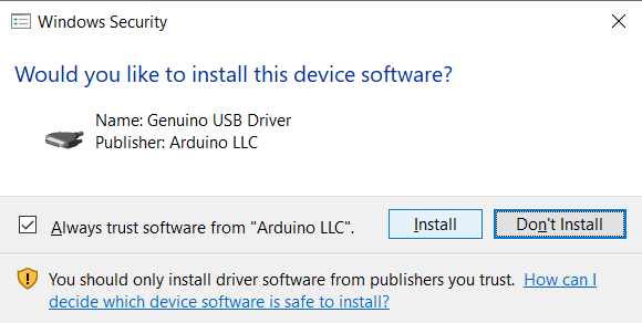Driver installation prompt